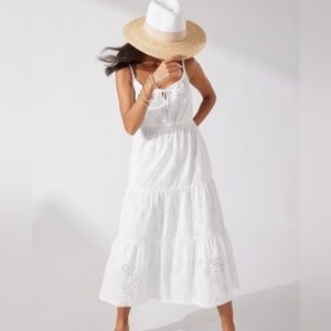 Tommy Bahama White Cotton Harbour Eyelet Tiered Dress / Small / EUC